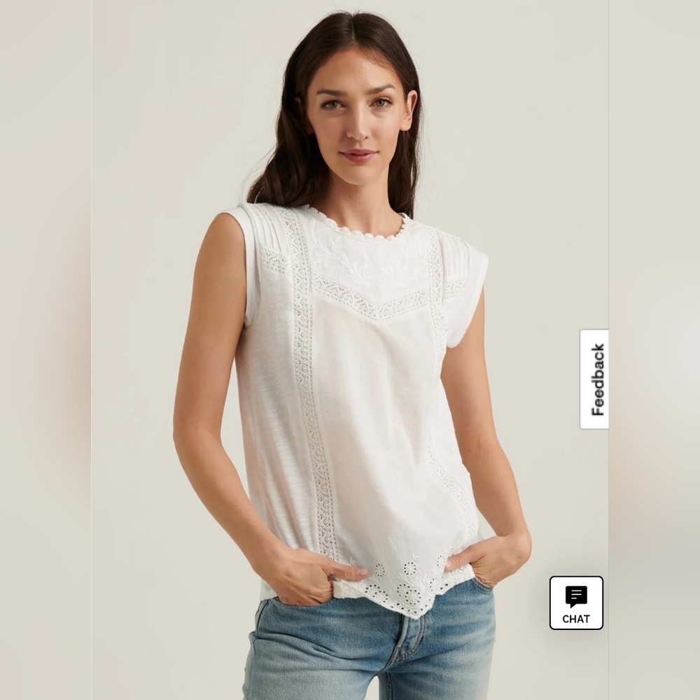 Lucky Brand Lace Trim cap sleeve knit woven Top